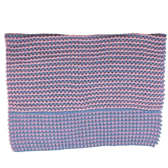 Handmade Crochet Baby Blanket Crib Afghan Pink Blue Reversible 35"x 46" - Picture 1 of 7